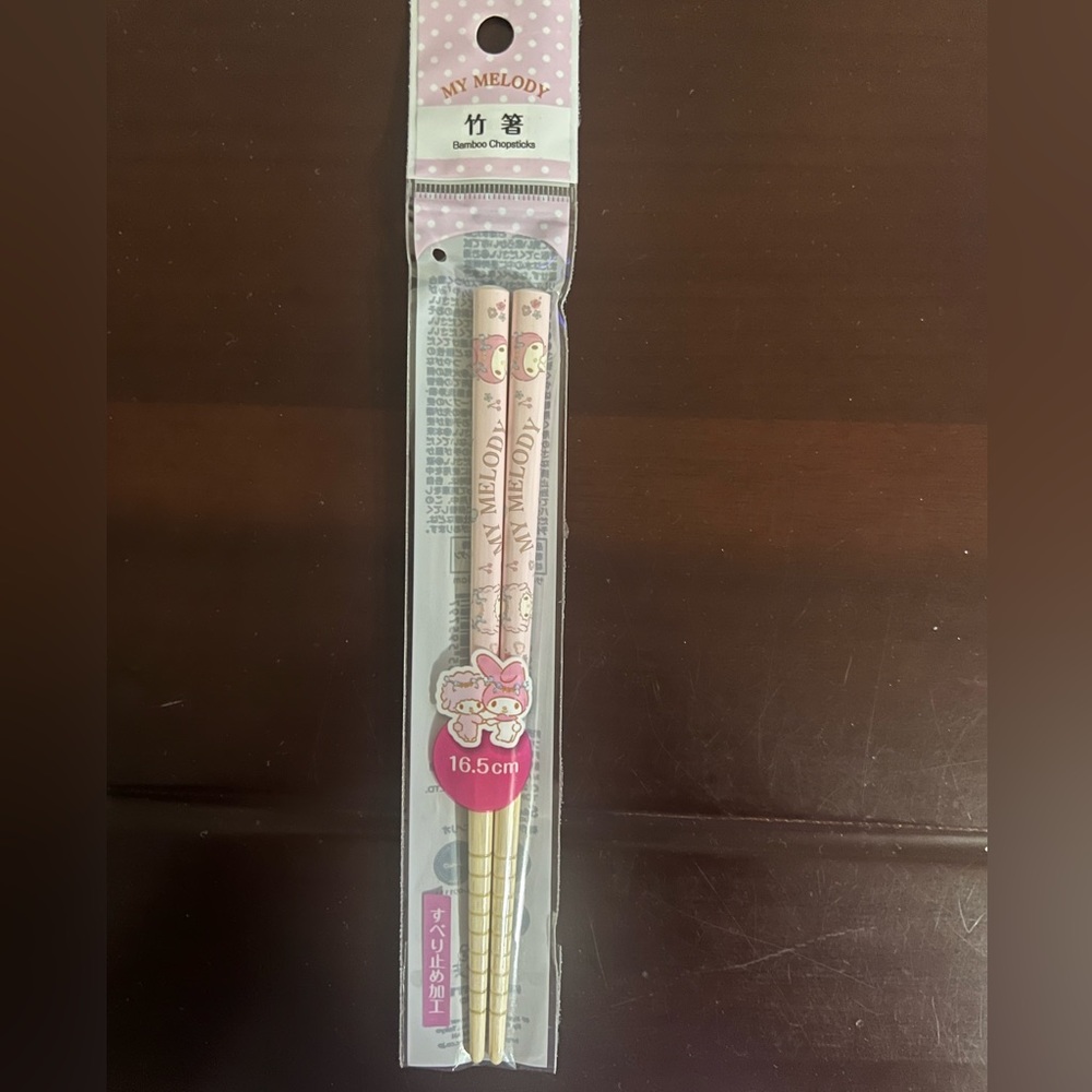 Sanrio My Melody Sweet Piano Pink Bamboo Chopsticks 16.5cm or 6.5 in